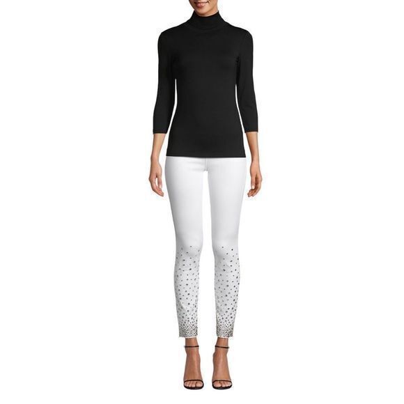 NWT L’Agence Tilly Cropped Rhinestone Skinny Jeans in Blanc - Picture 1 of 15